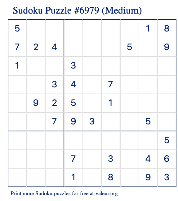 Free Printable Medium Sudoku Puzzle number 6979