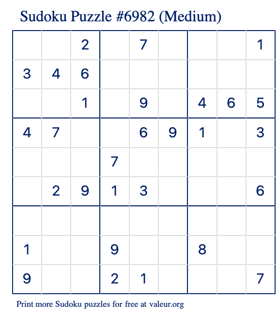 Free Printable Medium Sudoku Puzzle number 6982
