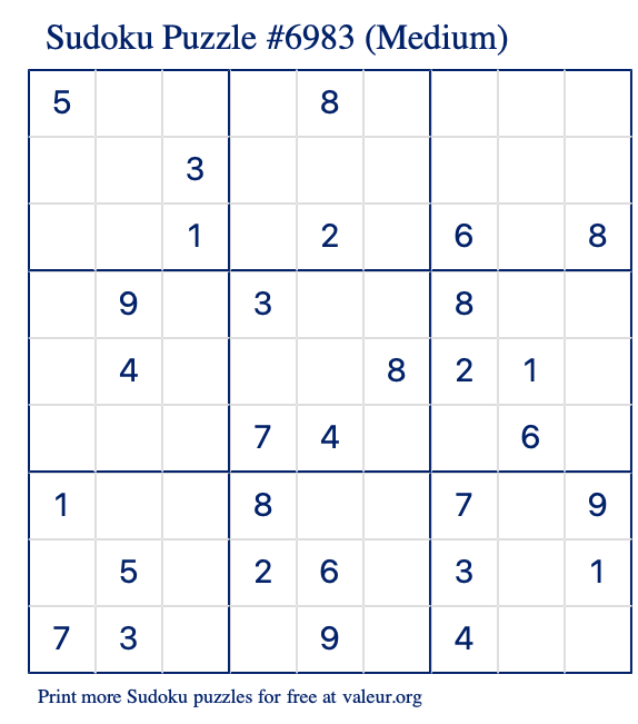 Free Printable Medium Sudoku Puzzle number 6983