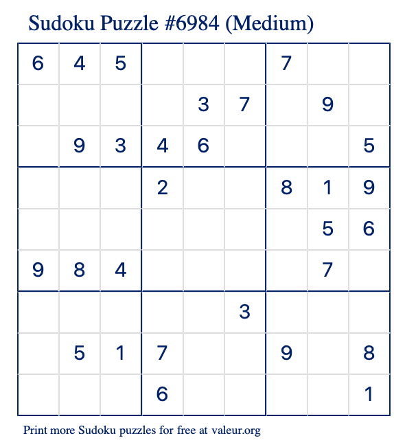 Free Printable Medium Sudoku Puzzle number 6984
