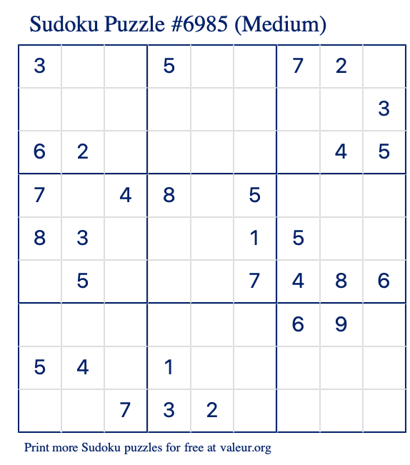 Free Printable Medium Sudoku Puzzle number 6985