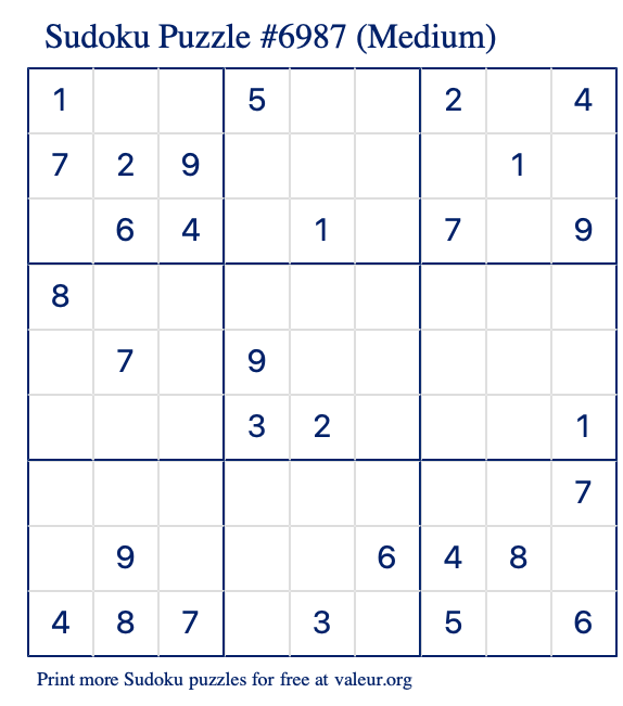Free Printable Medium Sudoku Puzzle number 6987