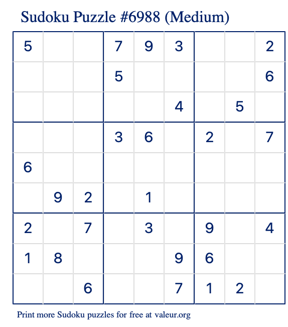 Free Printable Medium Sudoku Puzzle number 6988