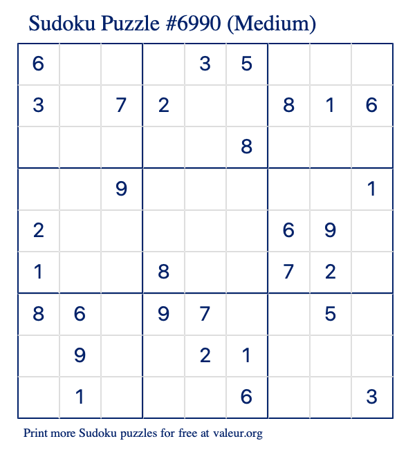 Free Printable Medium Sudoku Puzzle number 6990