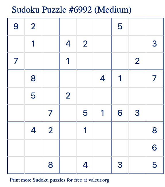 Free Printable Medium Sudoku Puzzle number 6992