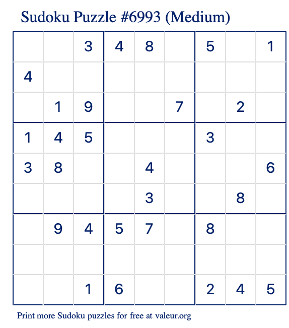 Free Printable Medium Sudoku Puzzle number 6993