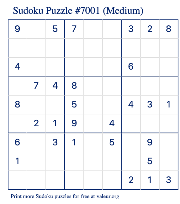 Free Printable Medium Sudoku Puzzle number 7001