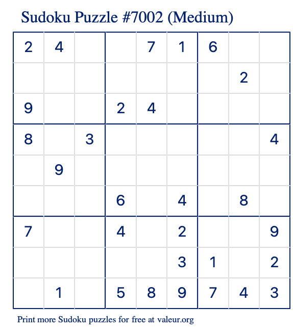 Free Printable Medium Sudoku Puzzle number 7002