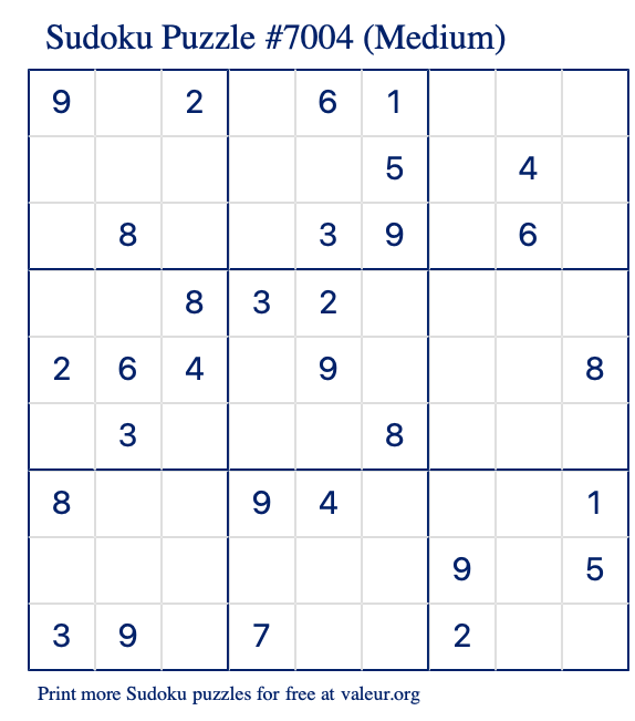 Free Printable Medium Sudoku Puzzle number 7004