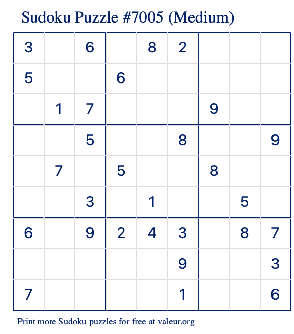 Free Printable Medium Sudoku Puzzle number 7005