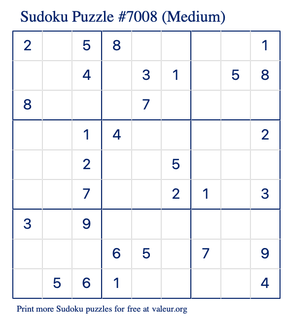 Free Printable Medium Sudoku Puzzle number 7008