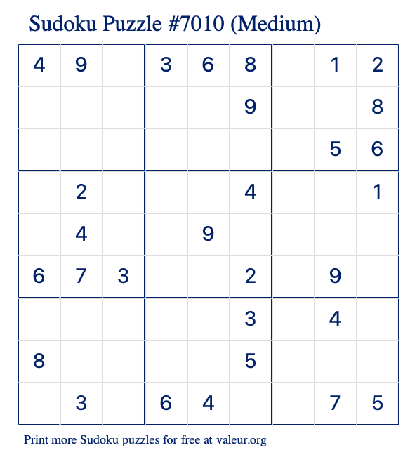 Free Printable Medium Sudoku Puzzle number 7010