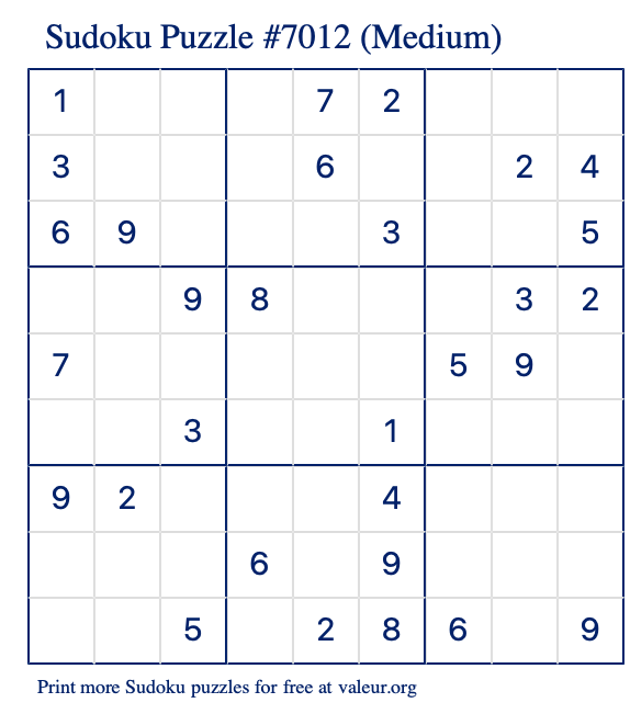 Free Printable Medium Sudoku Puzzle number 7012
