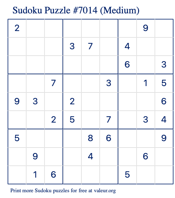 Free Printable Medium Sudoku Puzzle number 7014