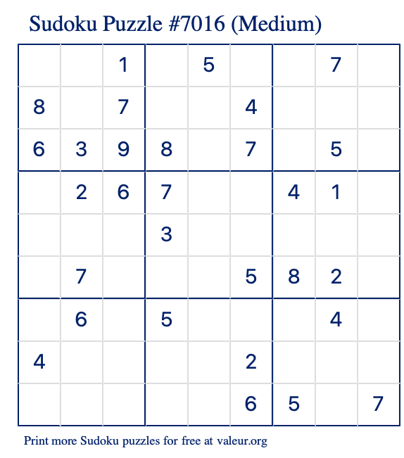 free printable medium sudoku with the answer 7016