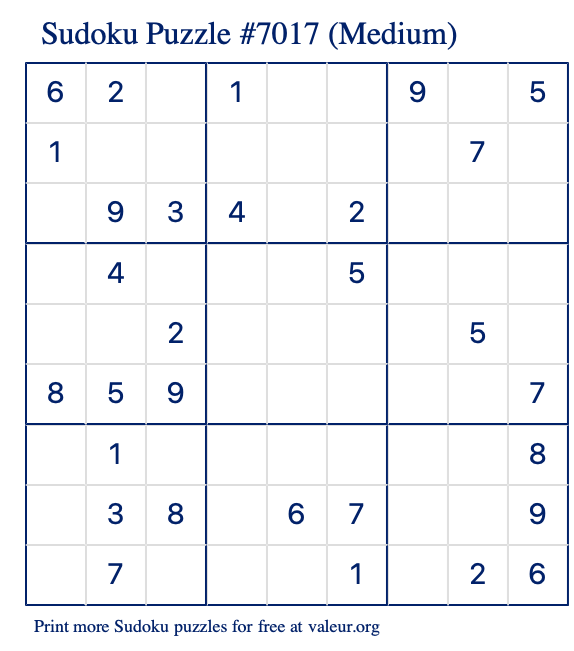 Free Printable Medium Sudoku Puzzle number 7017