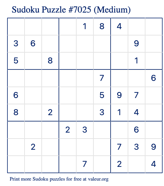 Free Printable Medium Sudoku the #7025