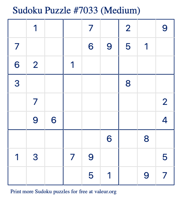 Free Printable Medium Sudoku Puzzle number 7033
