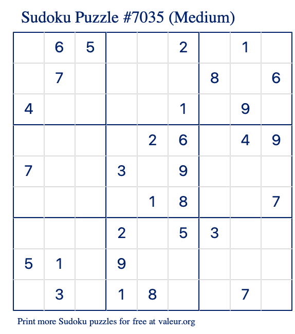 Free Printable Medium Sudoku Puzzle number 7035