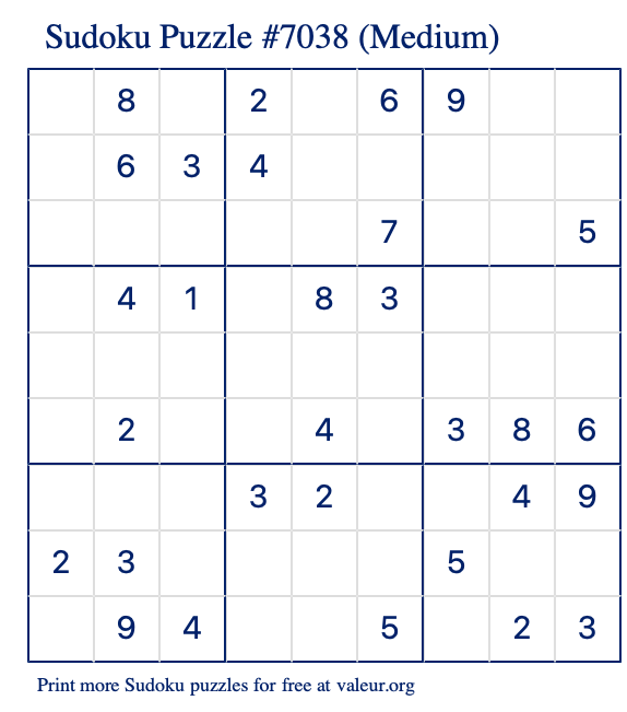 Free Printable Medium Sudoku Puzzle number 7038