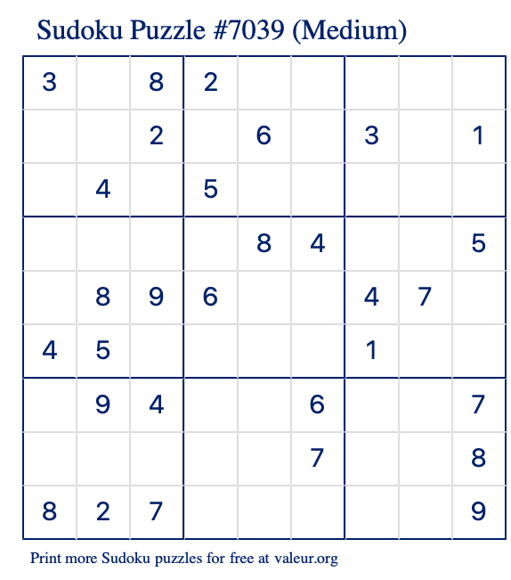 Free Printable Medium Sudoku Puzzle number 7039