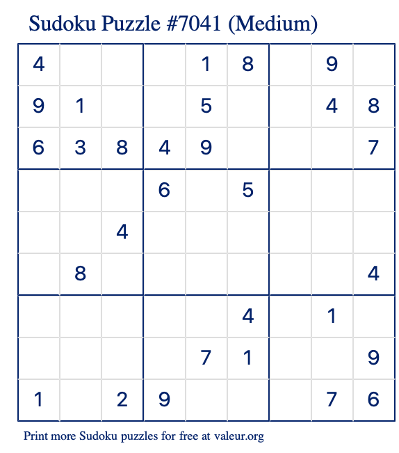 Free Printable Medium Sudoku Puzzle number 7041