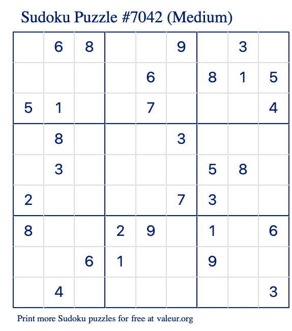 Free Printable Medium Sudoku Puzzle number 7042