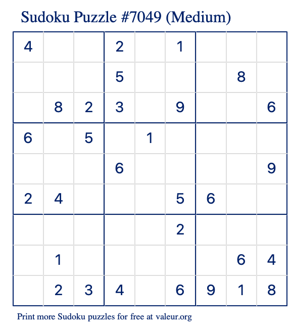 Free Printable Medium Sudoku Puzzle number 7049