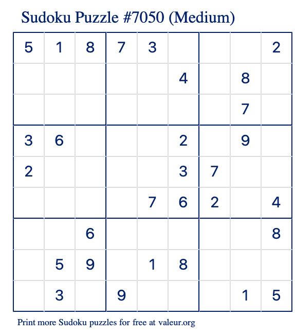 Free Printable Medium Sudoku Puzzle number 7050