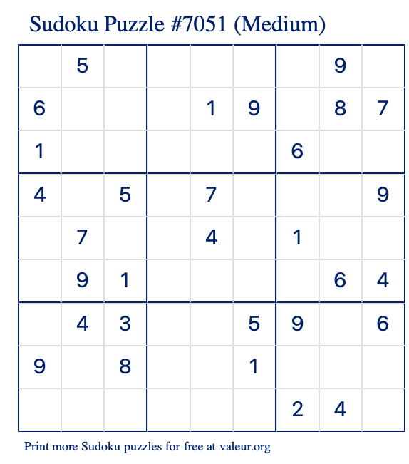 free printable medium sudoku with the answer 7051