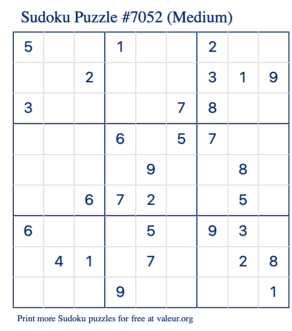Free Printable Medium Sudoku Puzzle number 7052