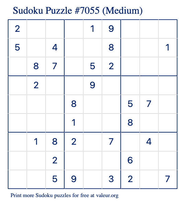Free Printable Medium Sudoku Puzzle number 7055