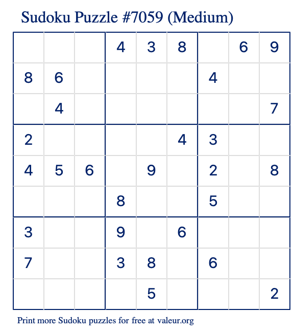 Free Printable Medium Sudoku Puzzle number 7059