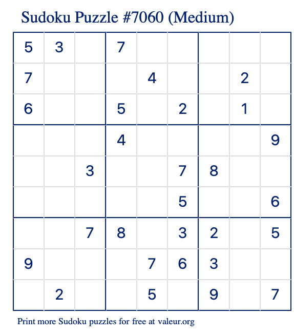 Free Printable Medium Sudoku Puzzle number 7060