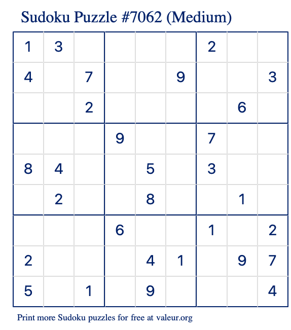Free Printable Medium Sudoku Puzzle number 7062