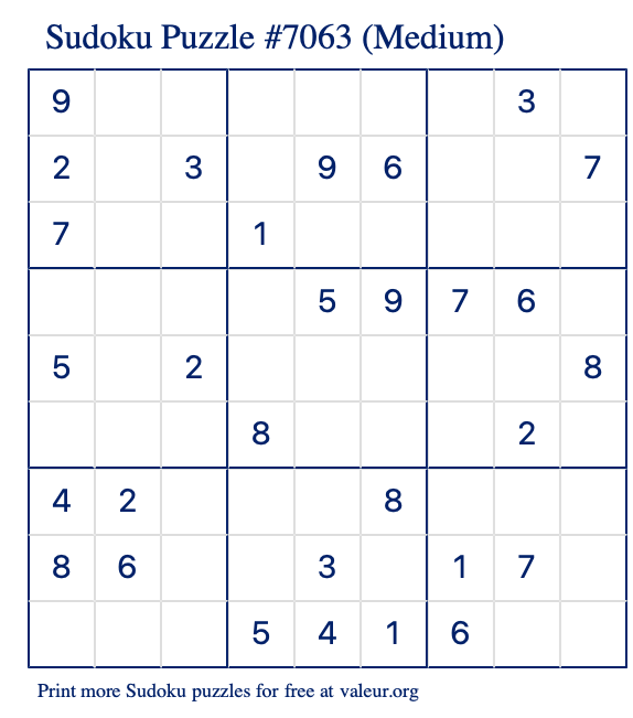 Free Printable Medium Sudoku Puzzle number 7063