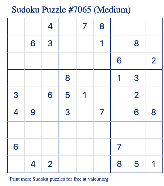 Free Printable Medium Sudoku Puzzle number 7065