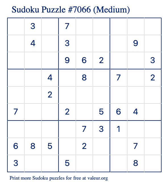 Free Printable Medium Sudoku Puzzle number 7066