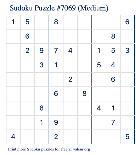 Free Printable Medium Sudoku Puzzle number 7069