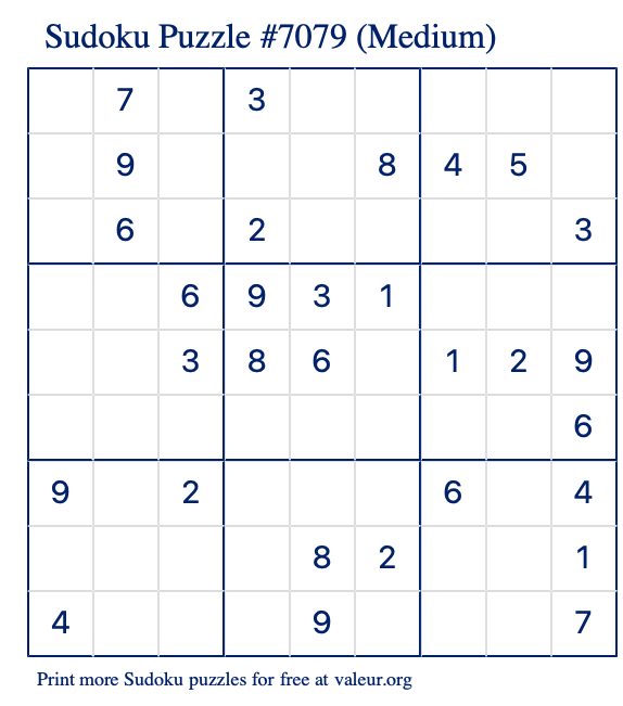 Free Printable Medium Sudoku Puzzle number 7079