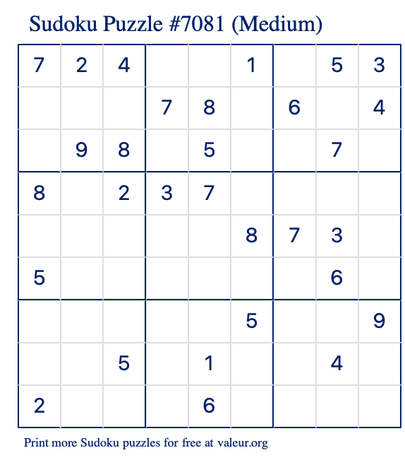 Free Printable Medium Sudoku Puzzle number 7081