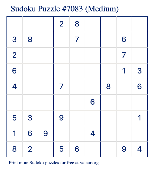 Free Printable Medium Sudoku Puzzle number 7083