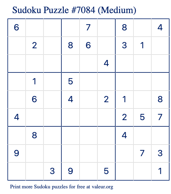 Free Printable Medium Sudoku Puzzle number 7084