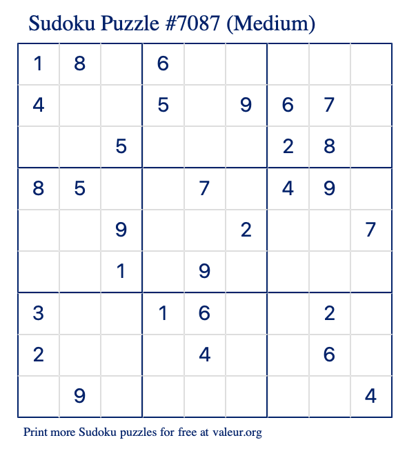 Free Printable Medium Sudoku Puzzle number 7087
