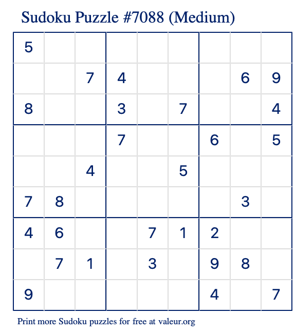 Free Printable Medium Sudoku Puzzle number 7088