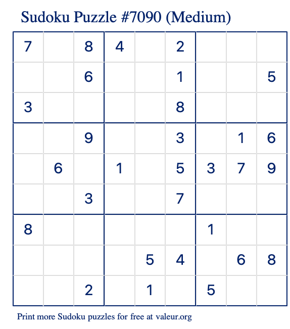 Free Printable Medium Sudoku Puzzle number 7090