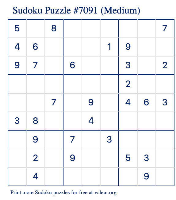 Free Printable Medium Sudoku Puzzle number 7091