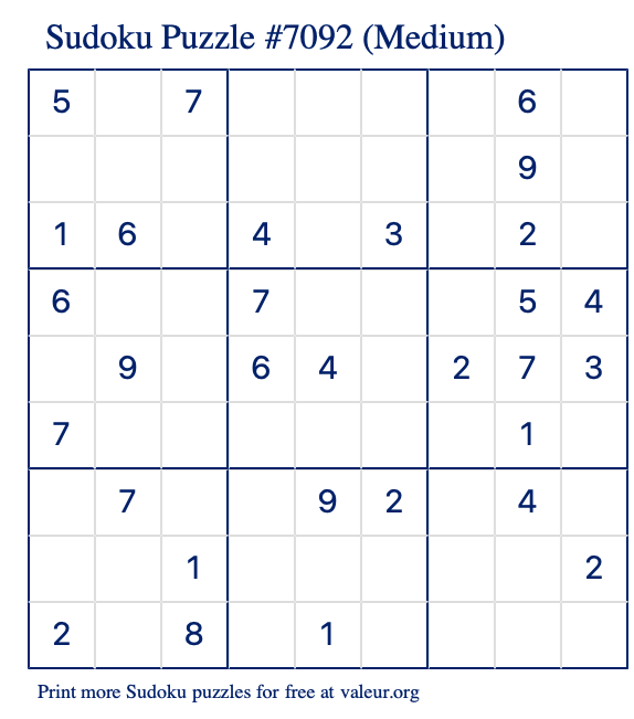 Free Printable Medium Sudoku Puzzle number 7092