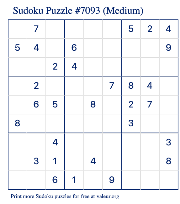 Free Printable Medium Sudoku Puzzle number 7093