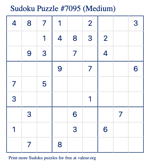 Free Printable Medium Sudoku Puzzle number 7095
